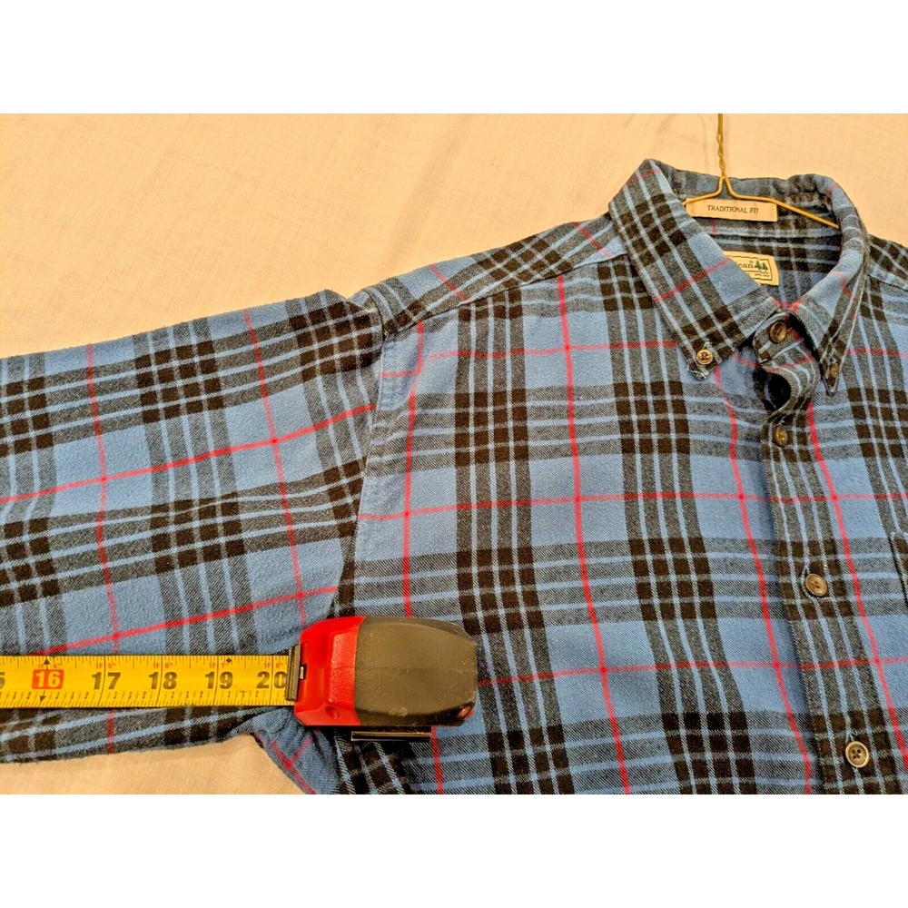 VTG LL Bean Men Traditional Fit Plaid Blue/Red Holiday Flannel Shirt Sz L Cotton - Picture 14 of 16